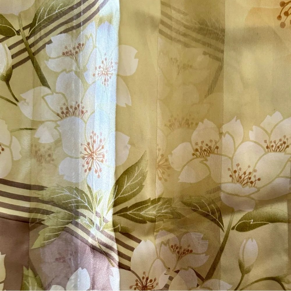 Oscar de la Renta Golden Cherry Blossom Silk Sateen Scarf, Rectangular (Oblong)